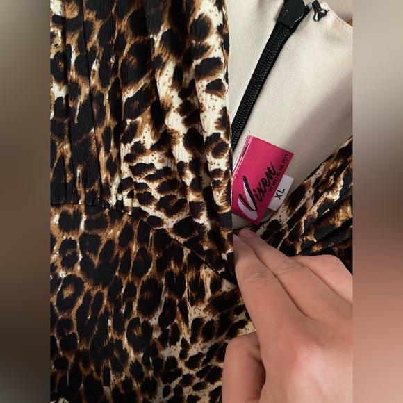 Vixen by Micheline Pitt Leopard Print Wrap Dress in Brown and Black - Picture 3 of 6